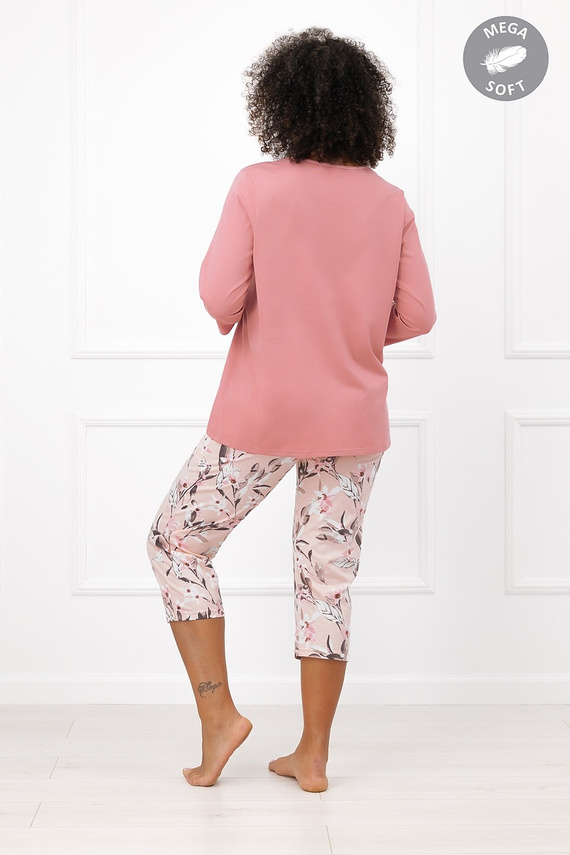 Italian Fashion Kafelia Pijamale damă Mega Soft 3/4 cu flori și buzunar