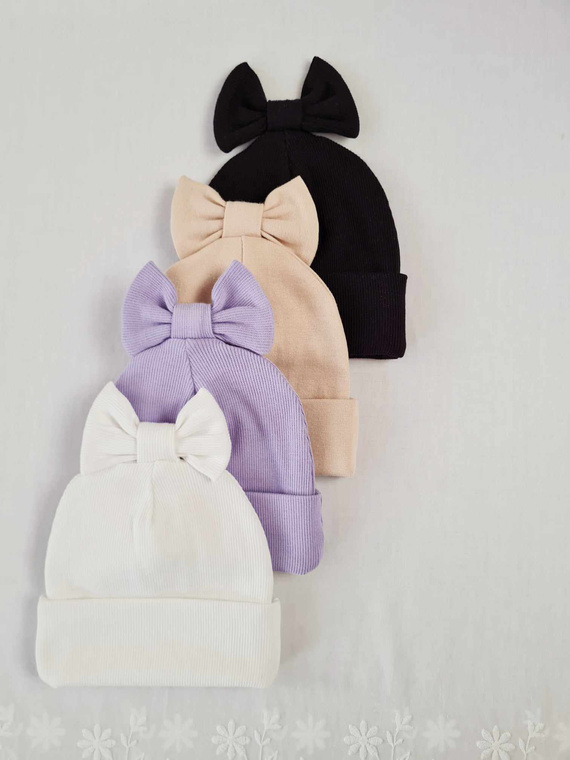 Pălărie Marija 15K cu nervuri duble cu fundă - bej