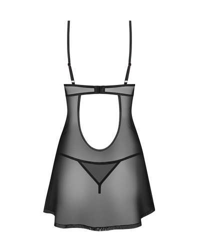 Euridia Chemise Obsessive neagră - cămașă de noapte elegantă cu armătură și tanga. Tricou de damă Chemise Obsessive - negru.