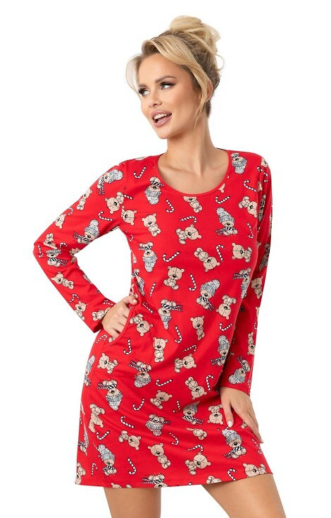Cămașă de noapte Bear Donna pentru femei - bumbac, festivă, cu buzunare