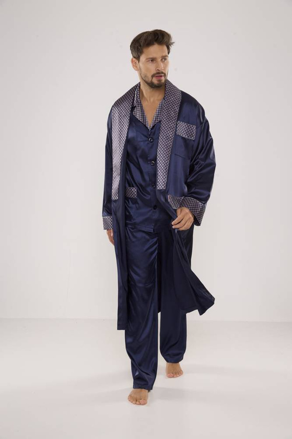 939 Pijama bărbătească din satin - albastru marin 