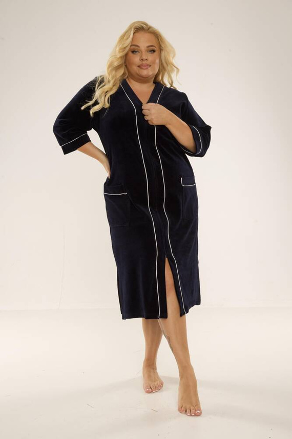 974 / 352 Velour Halat de damă Forex - albastru marin