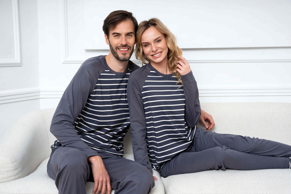 Oda Pijama de damă cu mânecă lungă, pantaloni lungi Italian Fashion - imprimeu grafit/grafit