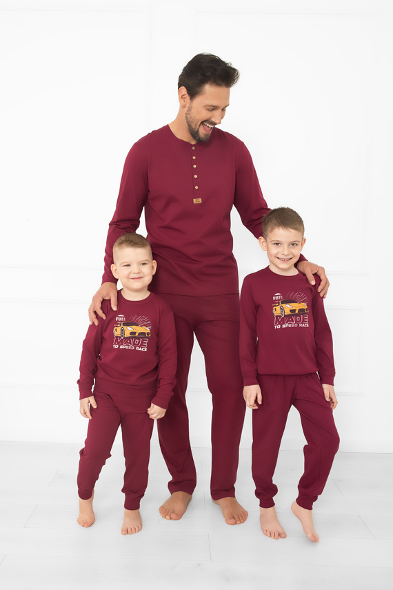Pijama pentru bărbați Gordo - bumbac clasic, top polo și pantaloni cu buzunare Italian Fashion - maro 