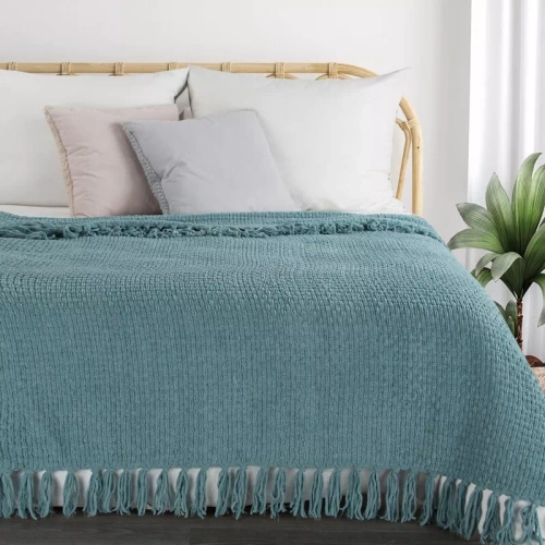 Suzi Cuvertură de pat țesută cu franjuri, eurodrape, mentă