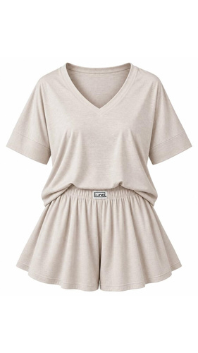 Luna 1313 pijama damă bej 100% bumbac, tricou și pantaloni scurți