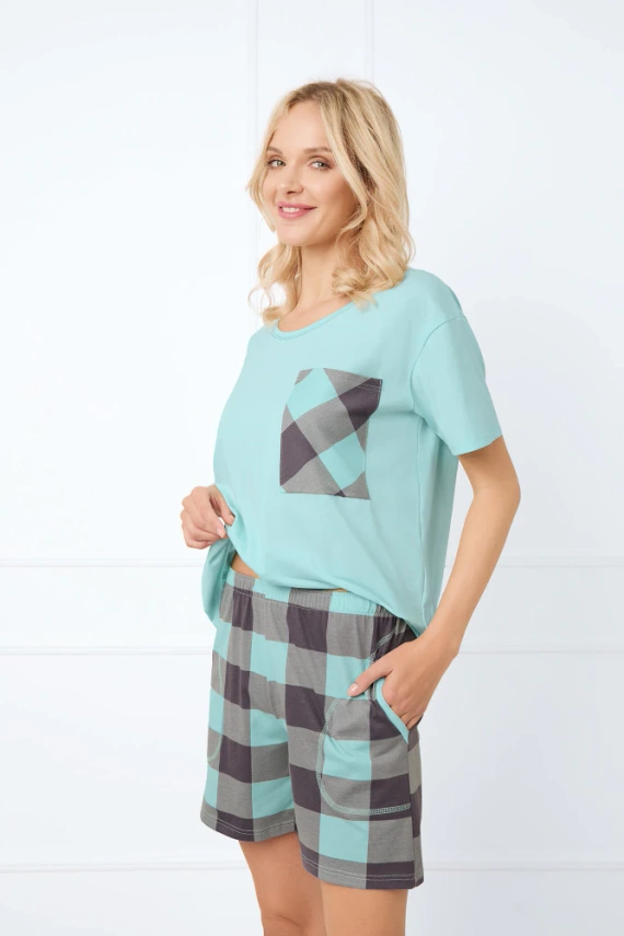 Sandra Ladies' pijama cu mânecă scurtă, pantaloni scurți Italian Fashion - turcoaz deschis
