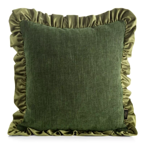 Eurofirany Elvara față de pernă decorativă 45x45 velur cu volănaș - olive