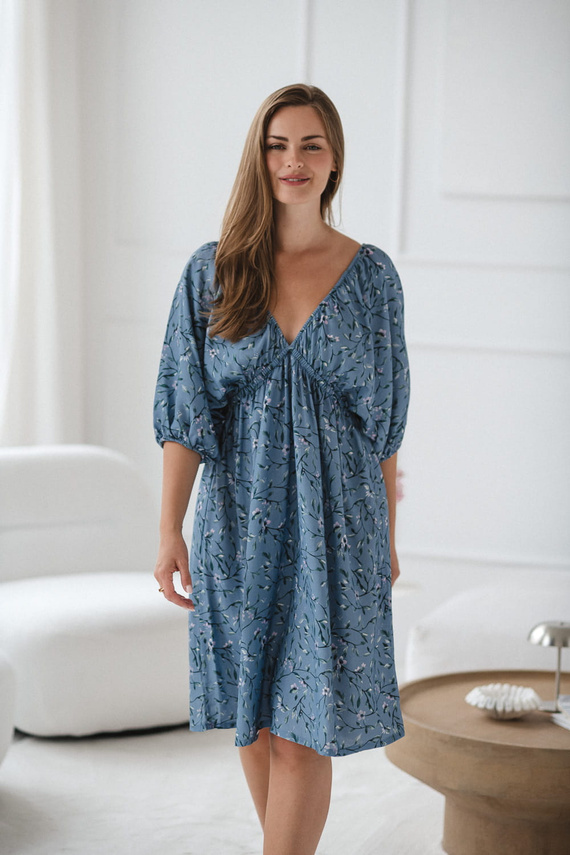 Rochie albastra de maternitate si alaptare Milk Sun Milk&Love cu flori