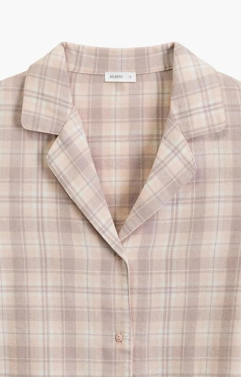 Pijamale pentru femei NLP-505 Atlantic Lavender - Flanel, cu nasturi, în carouri, bumbac