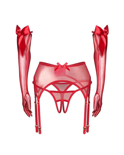 Obsessive Gifty Red 3-PCS Set roșu cu portjartier, tanga și mănuși