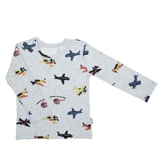 219138 Bluză bebe Willy Nicol, gri, cu avioane, bumbac, mâneci lungi