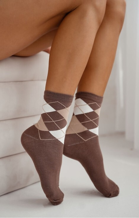 0200-177 Șosete de damă Diamonds Milena maro - bumbac, diamante colorate