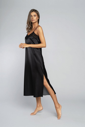 Cămașă de noapte Touch cu curea îngustă, lungă Italia Fashion - negru