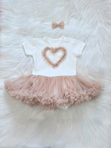 Body rochie Mia Bambarillo pentru bebelușă cu fustă din tul elegant beige