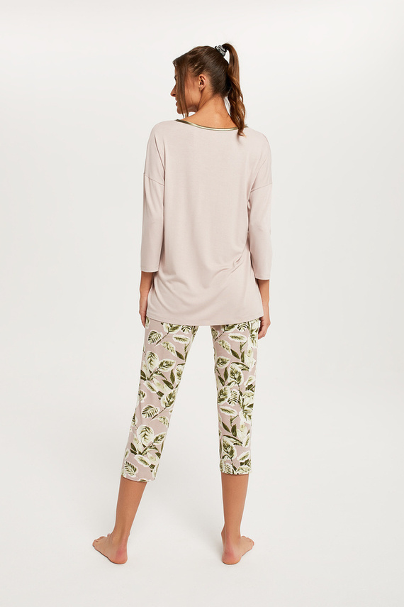 Indonesia Pijama pentru femei cu mânecă 3/4, pantaloni 3/4 Italian Fashion - bej/print