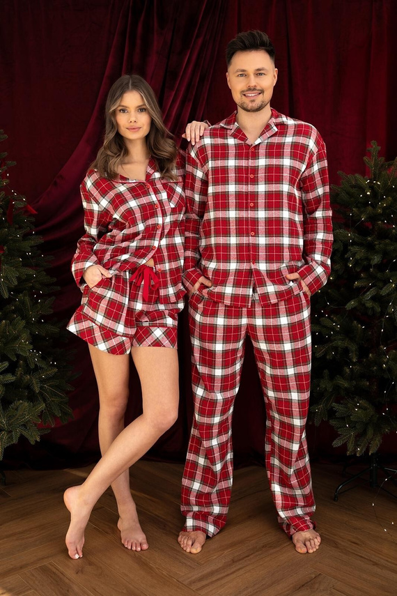 Sensis Clariel Pijamale damă din flanel 100% bumbac, carouri roșii