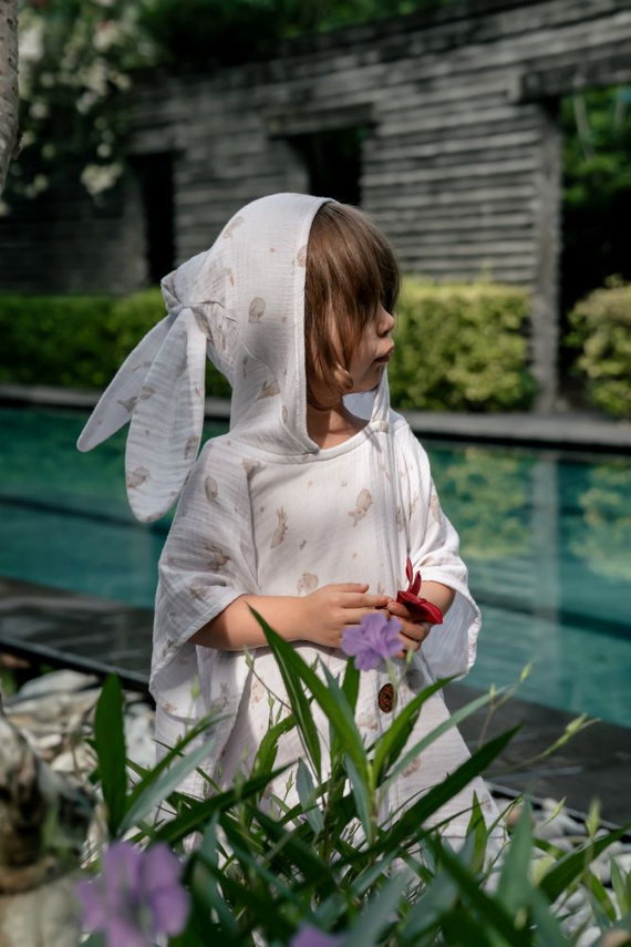 Honey Bunny Poncho de înot pentru copii cu glugă din muselină | 100% bumbac – cu uscare rapidă