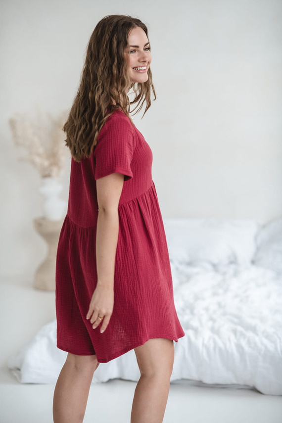 Cămașă de noapte de maternitate și alăptare de muselină Aurora Milk&Love raspberry