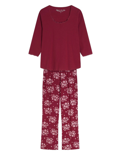 Henderson Greta 45423 Pijamale damă 100% bumbac mânecă 3/4 dantelă carmine