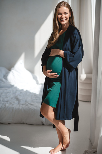 Halat de baie maternitate bleumarin Milk&Love – bumbac cu elastan, confortabil, mâneci 7/8