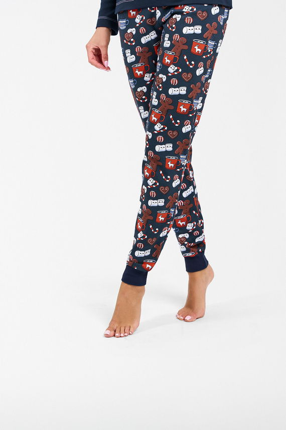 Makala Pijama cu mânecă lungă și pantaloni lungi de damă Italian Fashion - albastru navy/print