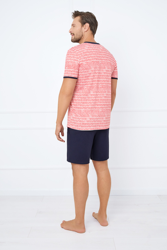Flota Pijama cu mânecă scurtă pentru bărbați, pantaloni scurți Italian Fashion - imprimare roșu/ albastru marin