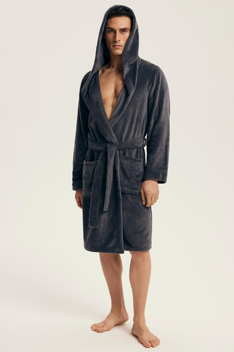 Halat de baie bărbătesc Henderson 43447 Vocal, gri - glugă, tricotaj călduros, confort și eleganță