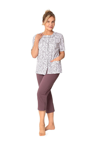 Pijamale damă Martel Maria I 200 cu nasturi, 100% bumbac, mânecă scurtă, culoare prune, mărimea 35