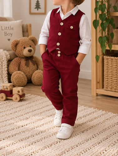 Mamatti KC020 set elegant băiat vestă pantaloni bordo