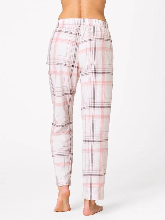 Pantaloni de pijama Key LHE 415 albi – flanelă în carouri, 100% bumbac