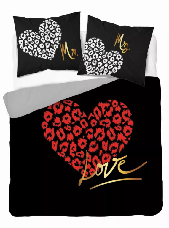 5291 A Lenjerie de pat Holland Cotton He and She Love Love Detexpol negru