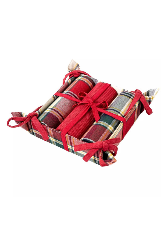 Moraj MRK1500-021 Set 3 prosoape de bucătărie din bumbac, coș roșu