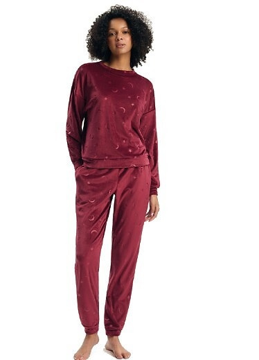 Pijamale damă Henderson 45439 Gilly Carmine 100% bumbac mânecă lungă