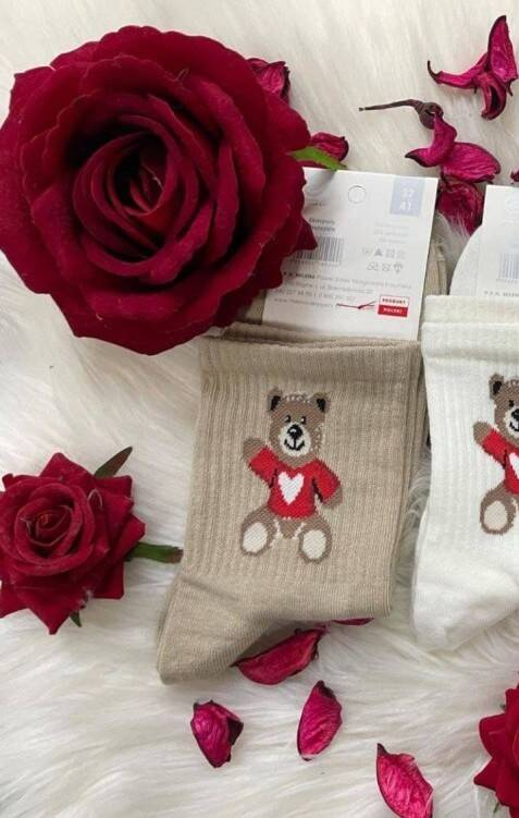 0200-144 Sosete de dama Ursuletul de Pluș de Ziua Îndrăgostiților Milena - Bej