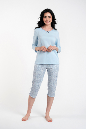 Salli Pijama de damă cu mâneci 3/4 și pantaloni 3/4 Italian Fashion - albastru/print 