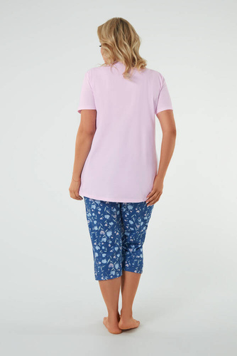 Pijama Lady cu mânecă scurtă, pantaloni 3/4 Italian Fashion roz/print 