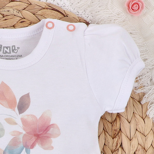 ABN-5422 Flori colorate Bluză din bumbac organic Nini alb