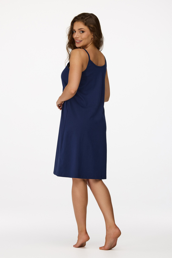 Cămașă de noapte pentru gravide Senizo nr. 25, bleumarin – 100% bumbac, fermoar pentru alăptare, bretele