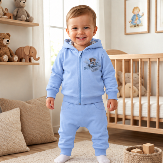 NINI Baby Bear Pilot pantaloni trening pentru bebeluși din bumbac organic ABN-5752/BLE