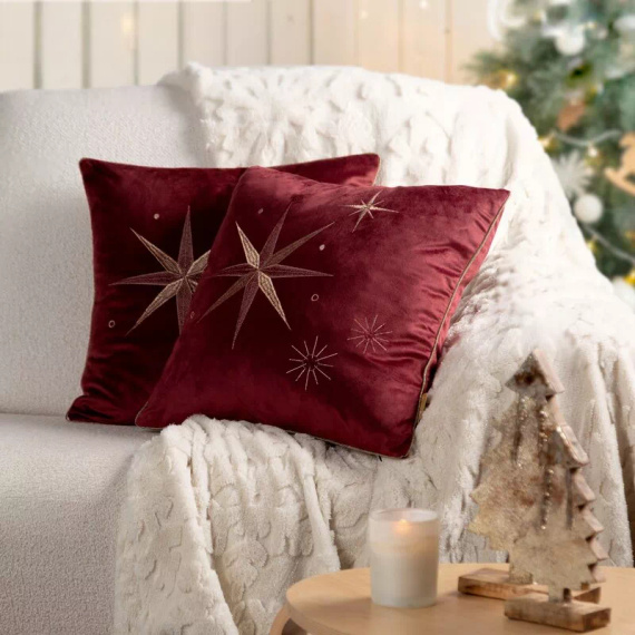 Cap. 259 Față de pernă Eurofirany de Crăciun – catifea bordo cu stea șampanie
