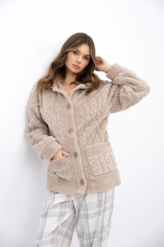 Sensis Ingrid blezer damă bej, cu nasturi, moale, homewear, cu buzunare