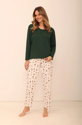 Pijamale damă Taro 3688 Zaria verde din bumbac, cu pantaloni lungi, de Crăciun