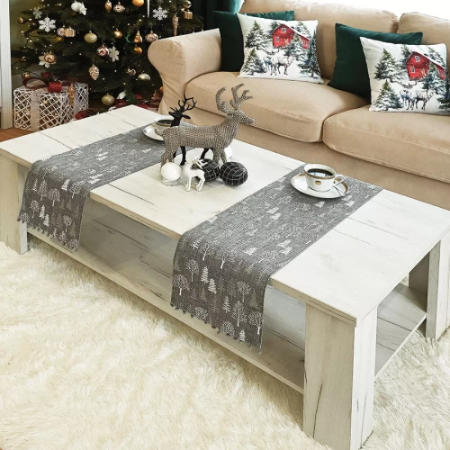 360000 Runner de masă de Crăciun magic de iarnă Marquisette gri