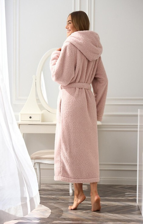 Halat de baie lung cu glugă pentru femei 2556 Heaven L&amp;L - roz pudrat