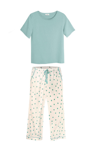 Pijamale Aria 2 PS82 Mefemi by Nipplex damă, vâscoză, buline verde-milk