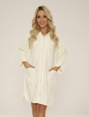 409 Jacquard Short Ladies' Bathrobe De Lafense- ecru