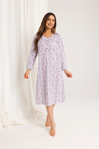 Cămașă de noapte pentru femei Regina 017 roz – bumbac, mâneci lungi, confortabilă și clasică
