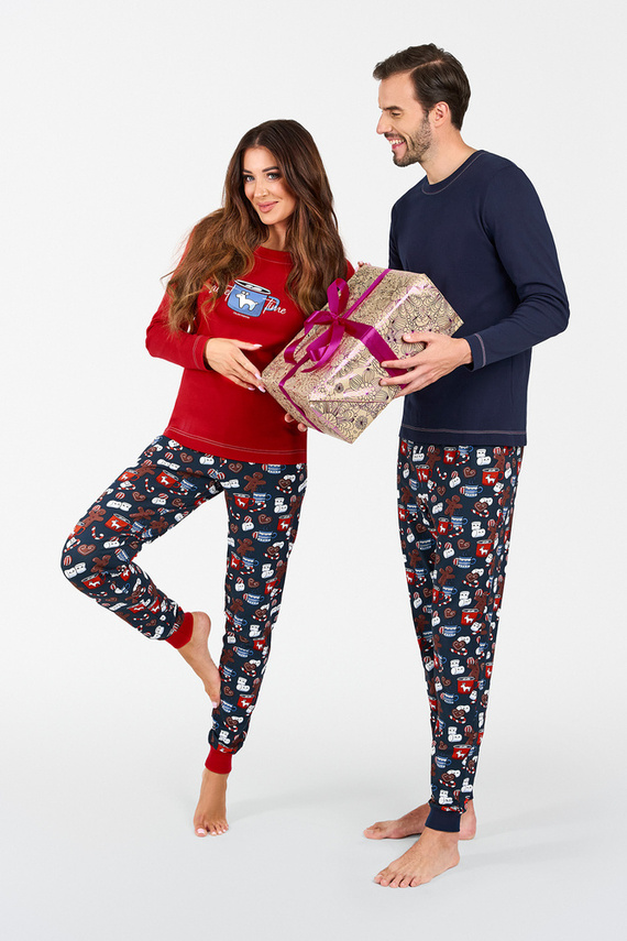 Makala Pijama cu mânecă lungă și pantaloni lungi de damă Italian Fashion - roșu/print