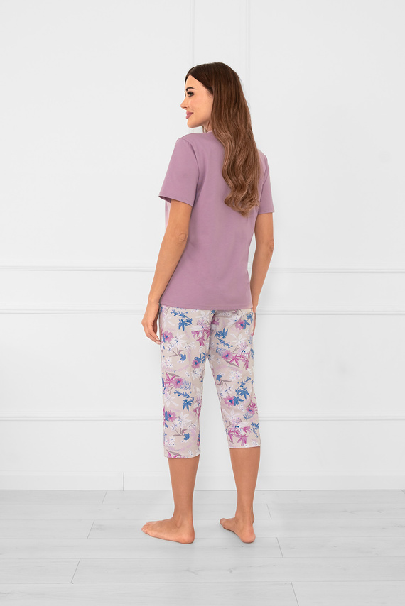 Pijama de damă Zafra cu mânecă scurtă, pantaloni 3/4 Italian Fashion - heather/print 